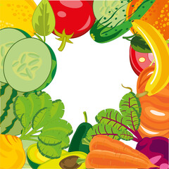 Vector illustration ripe vegetables and fruit decorative background