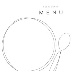 Menu restaurant background with plate and spoon, vector illustration