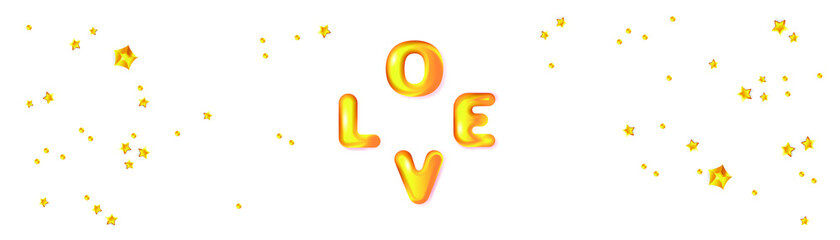 3D text Love and star confetti. Holiday banner for Valentine's day, Wedding, Mother's Day.