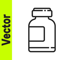 Black line Sports nutrition bodybuilding proteine power drink and food icon isolated on white background. Vector Illustration.