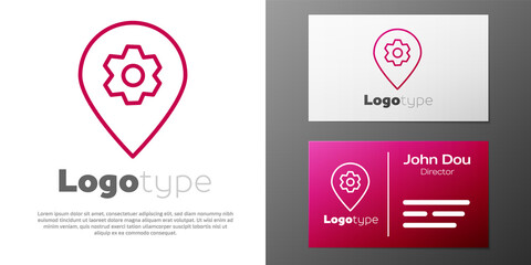 Fototapeta premium Logotype line Location with car service icon isolated on white background. Auto mechanic service. Repair service auto mechanic. Logo design template element. Vector Illustration.