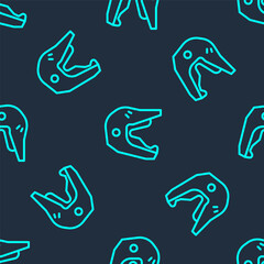 Green line Motocross motorcycle helmet icon isolated seamless pattern on blue background. Vector Illustration.