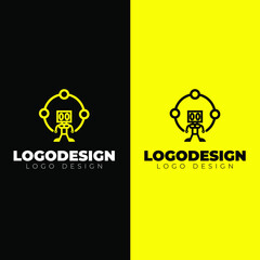 robot cyber yellow logo design modern and minimal logotype vector template