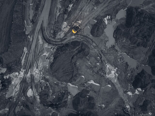 Open pit mine, extractive industry for coal, top view aerial