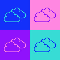 Pop art line Cloud icon isolated on color background. Vector.