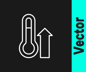 White line Meteorology thermometer measuring icon isolated on black background. Thermometer equipment showing hot or cold weather. Vector.