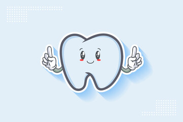 SLIGHTLY SMILE FACE, SLIGHTLY, SMILING, SMILE Face Emotion. Double forefinger Hand Gesture. Tooth Cartoon Drawing Mascot Illustration.