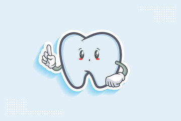 UH , OH, GASP Face Emotion. Forefinger Hand Gesture. Tooth Cartoon Drawing Mascot Illustration.