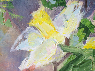 Spring flower daffodil. Macro closeup hand painted flower.