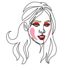 Modern fashion linear female portrait profile. Beautiful women in minimal line style for logo, emblem template. Vector illustration.