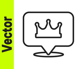 Black line Location king crown icon isolated on white background. Vector.
