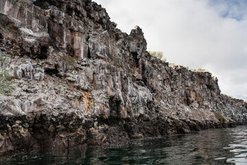 Fototapeta na wymiar El Barranco or Prince Phillip's Steps at Genovesa Island (Tower or Bird Island), Galapagos Archipelago. Flat lava rock formation provides an amazing view of various exotic birds