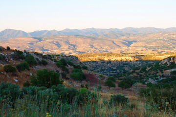 mountain landscape against the backdrop of a receding sunset