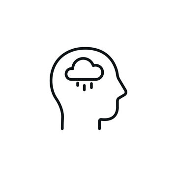 Head with cloud, mood swigns symbol - simple line icon vector