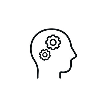 Head with Gears, head with working gears symbol - simple line icon vector