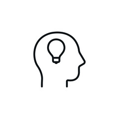 Head with Idea Bulb, head with thinking symbol - simple line icon vector