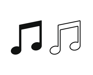 Note vector icon. Sheet music symbol. Song melody sign. Application and web interface button. Silhouette image.