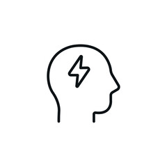 Head with lightning, head with lighning symbol - simple line icon vector