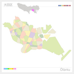 Fototapeta premium 大田区・Ōta-ku・色分け・町名なし（東京都）