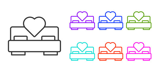 Black line Bedroom icon isolated on white background. Wedding, love, marriage symbol. Bedroom creative icon from honeymoon collection. Set icons colorful. Vector.