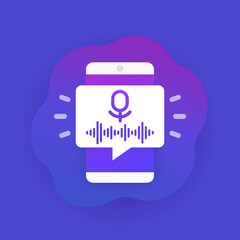 Audio recording with a smart phone vector icon