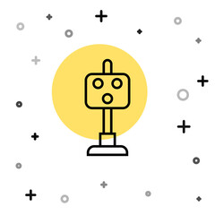 Black line Train traffic light icon isolated on white background. Traffic lights for the railway to regulate the movement of trains. Random dynamic shapes. Vector.