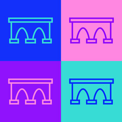 Pop art line Bridge for train icon isolated on color background. Vector.