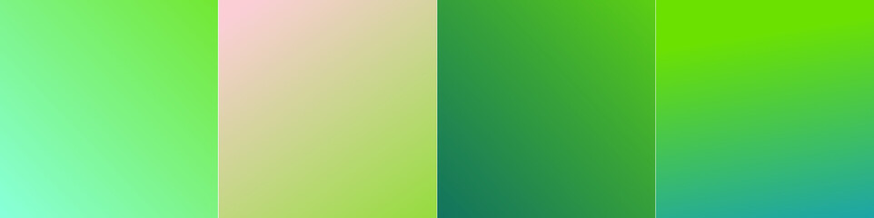 Set of vector gentle pastel simple trendy gradients. 2021 collection of modern colors. Palette for decoration and design. Isolated palettes. Stretching color. Green, mint, blue, yellow, emerald.