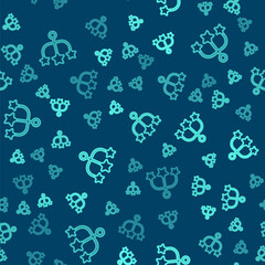Green line Baby crib hanging toys icon isolated seamless pattern on blue background. Baby bed carousel. Vector.