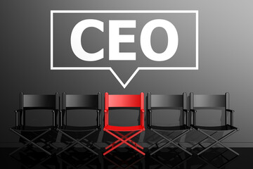 Row of chairs with CEO text on the wall