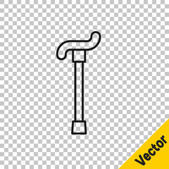 Black line Walking stick cane icon isolated on transparent background. Vector.