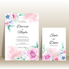 Romantic wedding invitation card template with watercolor flowers