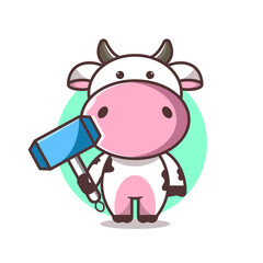 cute cow holding hammer thor, animal, cartoon, vector eps 10