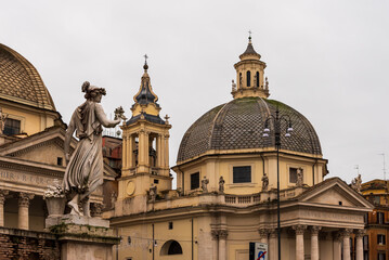 View of catholic church on People´s square in Rome (Piazza del Popolo)