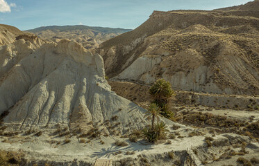Aerial view of Tabernas desert landscape in Andalusia Almeria Spain