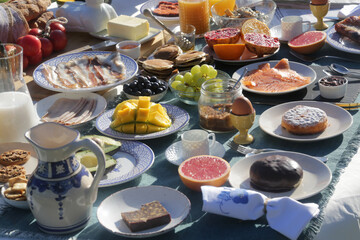 breakfast morning buffet brunch with food and drinks