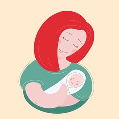 Mothers Day. Mom with a baby, color vector illustration.