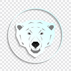 Round icon or emblem with shadows. Angular large head of a polar bear. EPS10