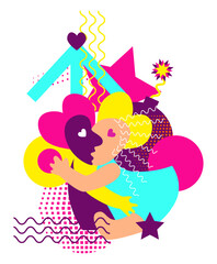 Happy couple in love hugging each other. Young people on Valentine day. Trending informal characters.