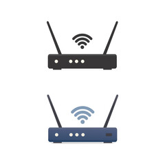 Router device set. Wireless internet. Flat vector illustration. Isolated on white background.