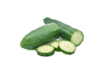 Cucumber and slices isolated over white background.