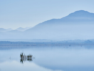 Foggy morning at the Bellus reservoir, Spain