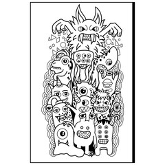 Hand drawn of cute monster doodle 