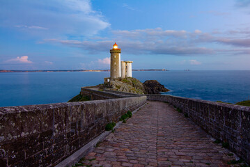 Lighthouse Phare du Petit Minou at sunset, Brittany, France