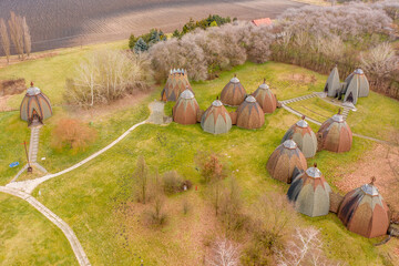 Hungary - Sights of the famous historical Opusztaszer from a drone view