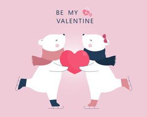 Polar bear couple celebrating Valentine's day