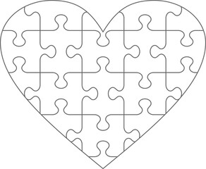 Heart shaped jigsaw puzzle blank template with classic style transparent (for vector mode) pieces, suitable for Valentine's Day, wedding and romantic designs and projects
