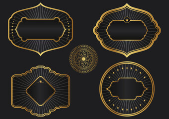 Victorian heraldic retro vintage decorative Ornate golden label for wine bottle and luxury branding in vector