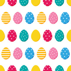 Colorful vector seamless pattern background with cute decorated easter eggs for Easter design.