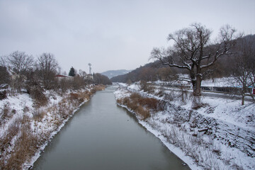 ROMANIA Bistrita and  Bistrita river in Winter  january 2021